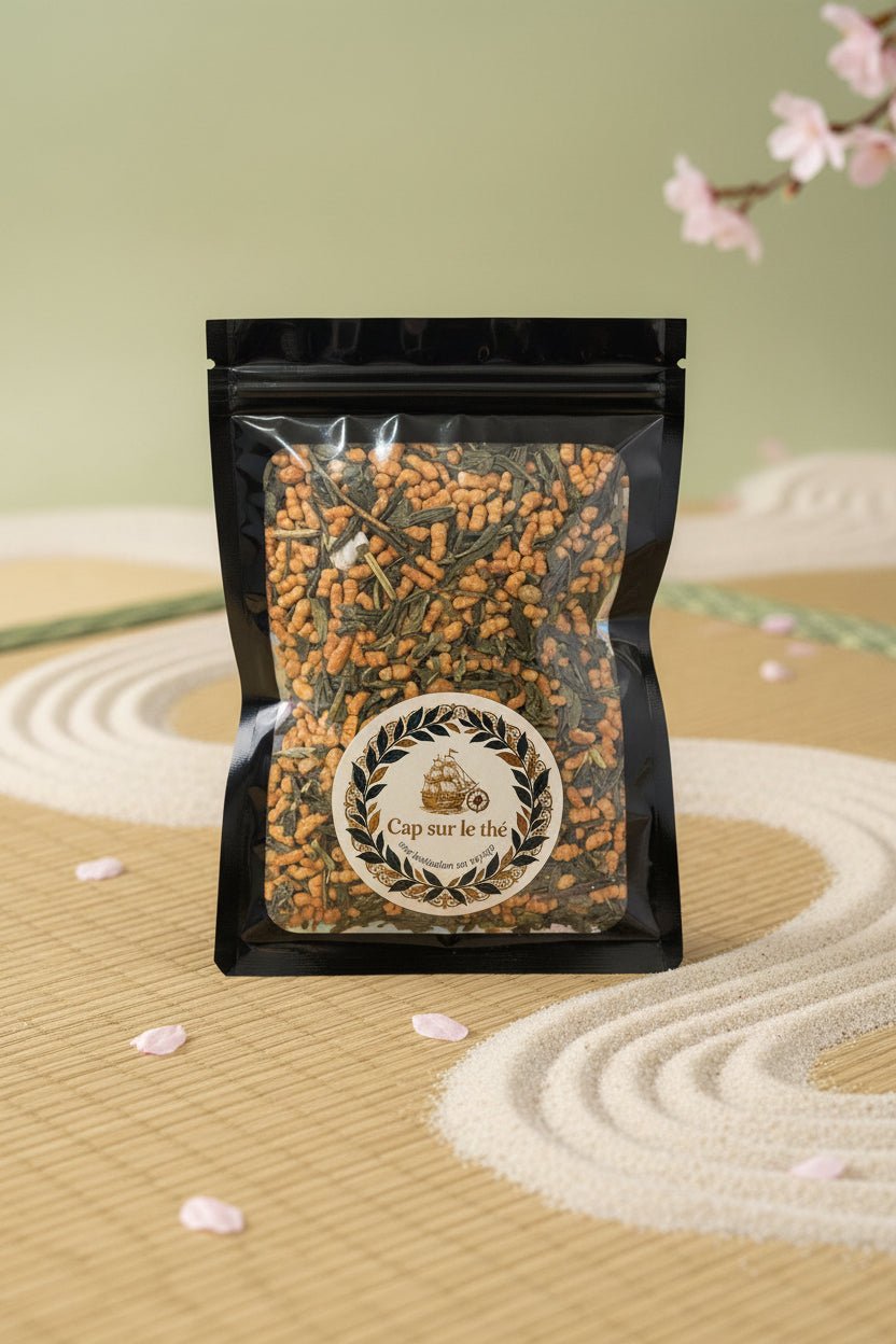 Doypack japan genmaicha avant sur fond japonais