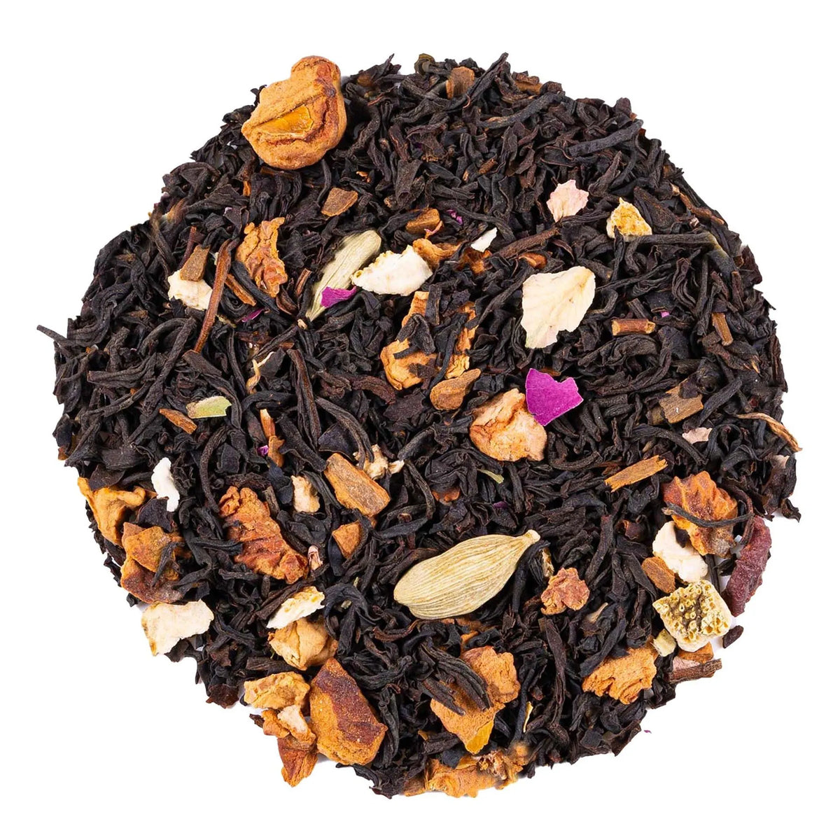 Thé noir de Noël en vrac avec orange, cannelle et cardamome – vue de dessus