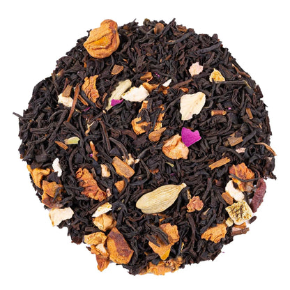 Thé noir de Noël en vrac avec orange, cannelle et cardamome – vue de dessus